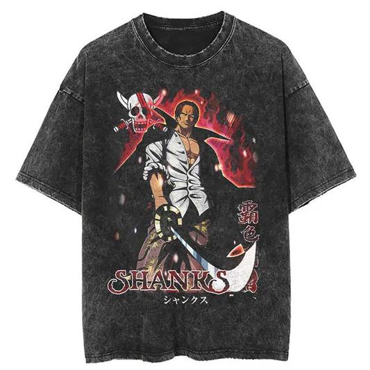 Japanese Anime One Piece Retro Washed Tshirt Men and Women Summer Harajuku YK Clothing Round Neck Short Sleeved Tshirt Unisex