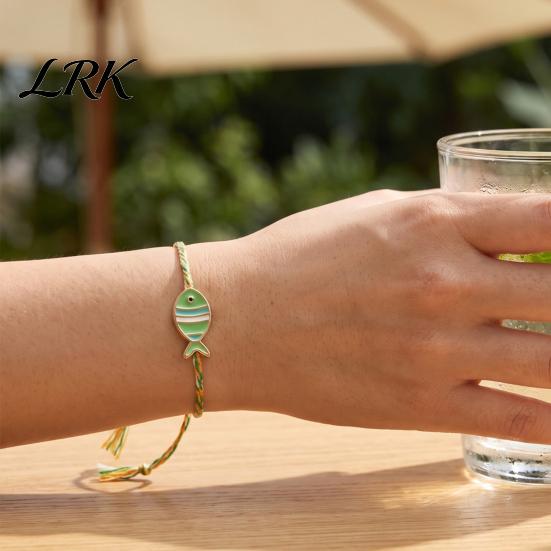 Matching Couples Jewelry Colorful Small Fish Handmade Braided Bracelet, Boho Cute Woven Gift for Best Friends String Adjustable Summer Beach Wristband