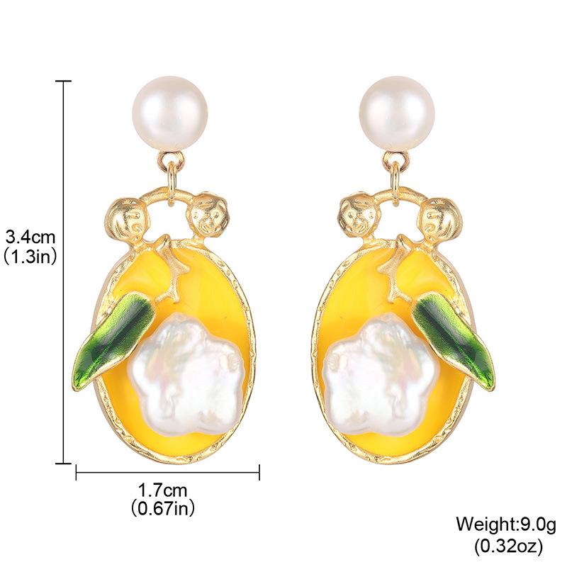 French Oil Painting Frame Natural Freshwater Pearl Earrings Monet Garden Oil Painting Wind Silver Needle Earrings Retro Court Stud Earrings