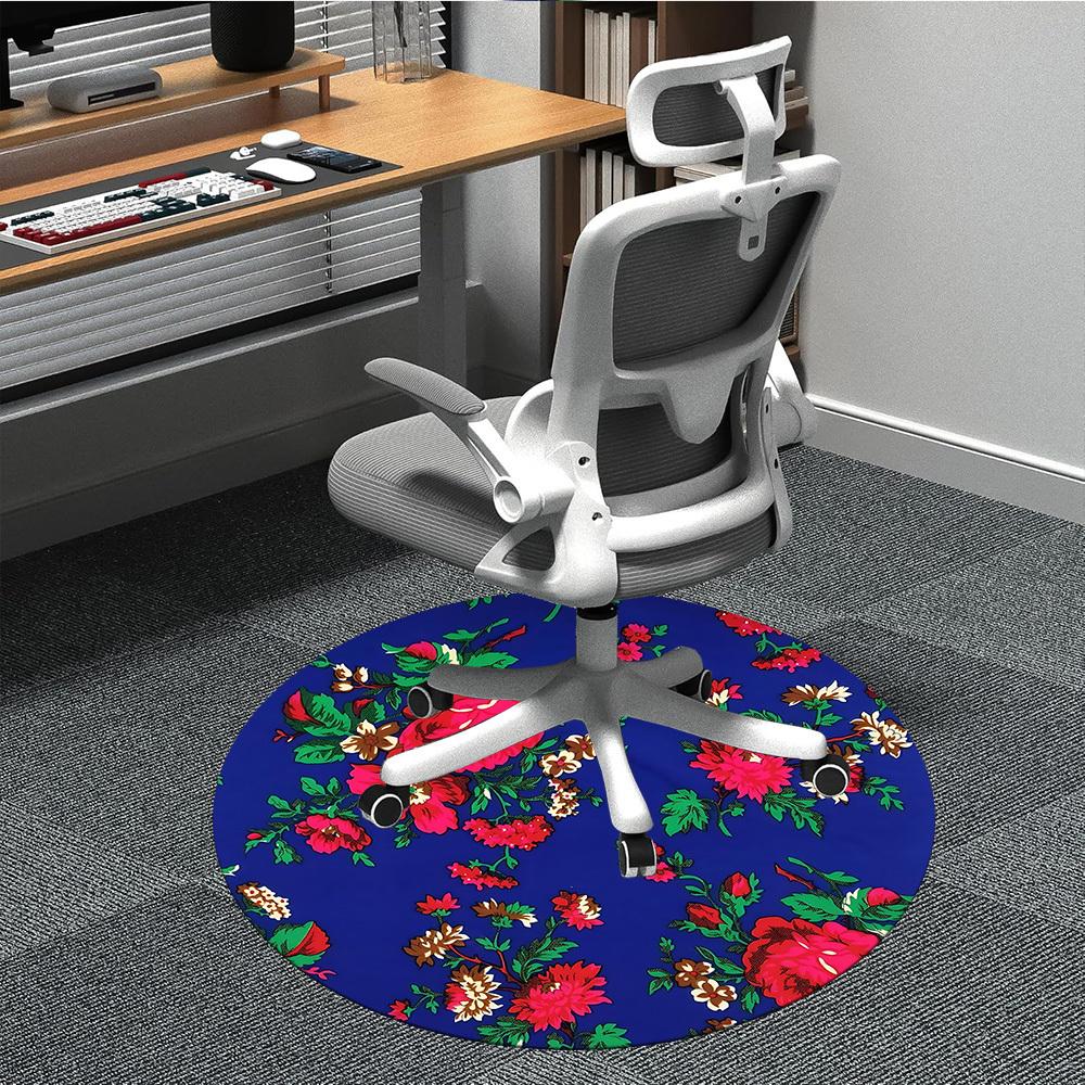 1pc Floral Pattern Carpet, Round Non Slip Durable Large Size Office Carpet, Suitable for Office