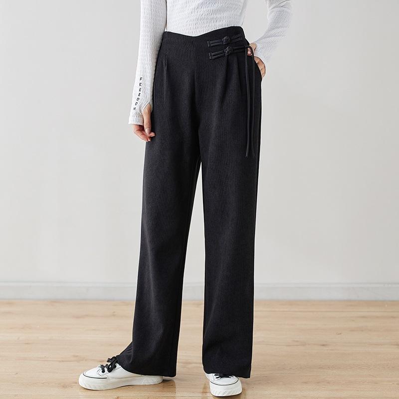 2025 autumn new solid color high waist casual pants women's loose and thin literary versatile straight trousers