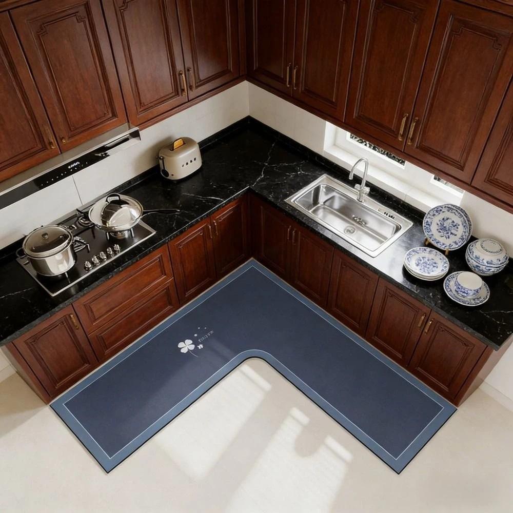 L-Shaped Bathroom Mat Anti-slip Kitchen Corner Carpet Luxury Kitchen Rug  For Home Corner