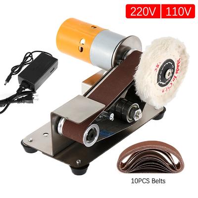 Mini Electric Belt Sander DIY Polishing Grinding Machine with 10 Belts Grinder Set Sharpener Cutter Knife Edges 220V/110V