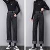 Fleece thickened high-waisted wide-leg jeans for women, winter new loose and thin straight floor-mopping pants