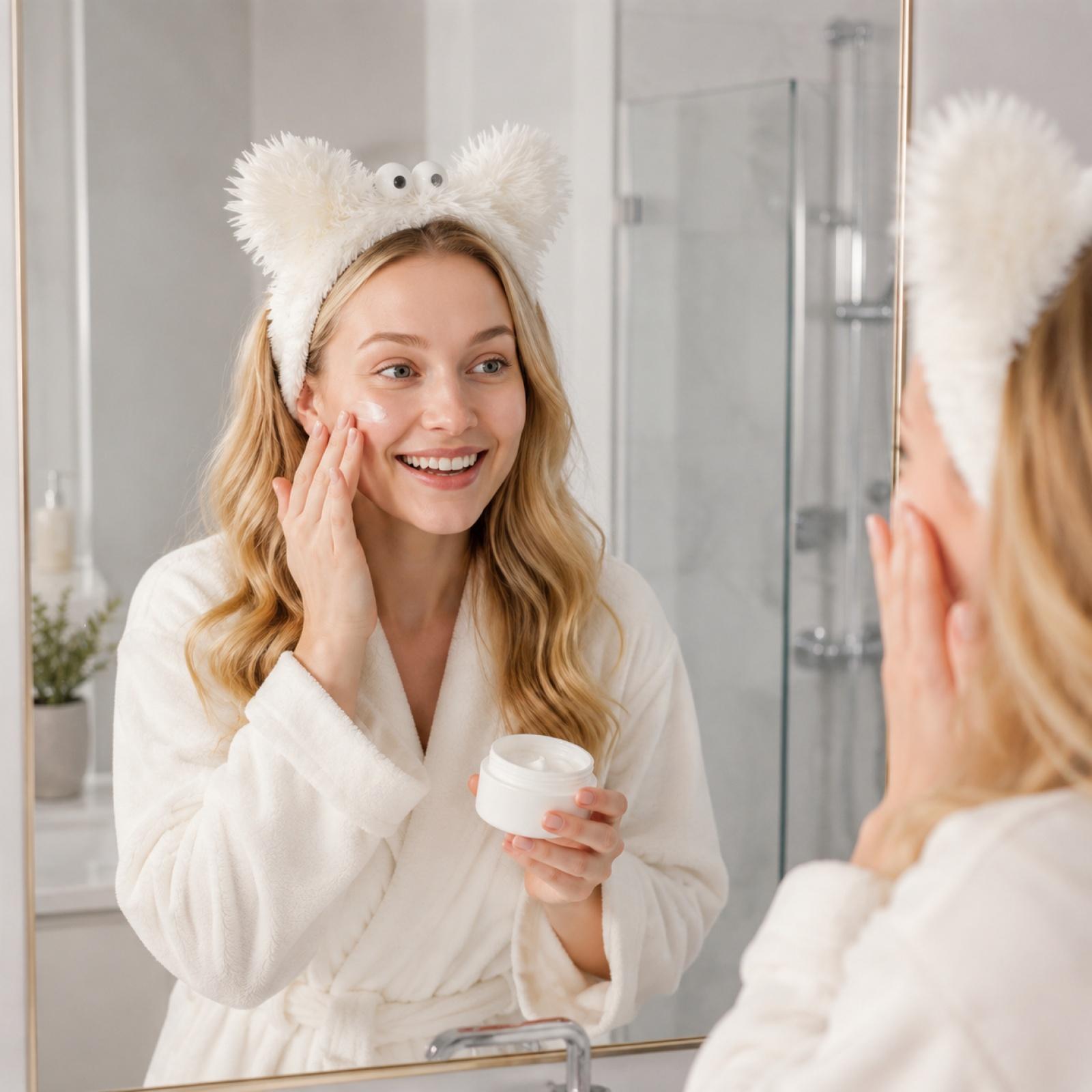 

Soft Plush Headband for Face Washing and Makeup Application with Novelty Animal Ear Design and Stretchable Fit for Daily Use one size білий
