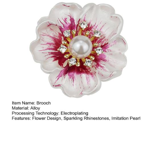 Women Brooch Sparkling Rhinestones Imitation Pearl Decor Flower Design Lapel Pin Chinese Style Sweater Scarf Badge Jewelry Accessories