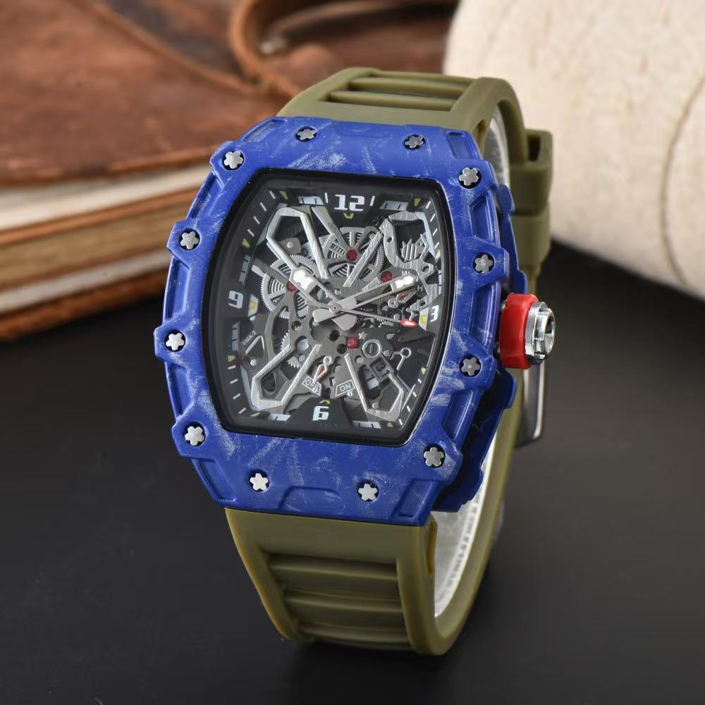 Vibrant Wine Barrel Shape Quartz Watch with Carbon Fiber Hollow Design for Men