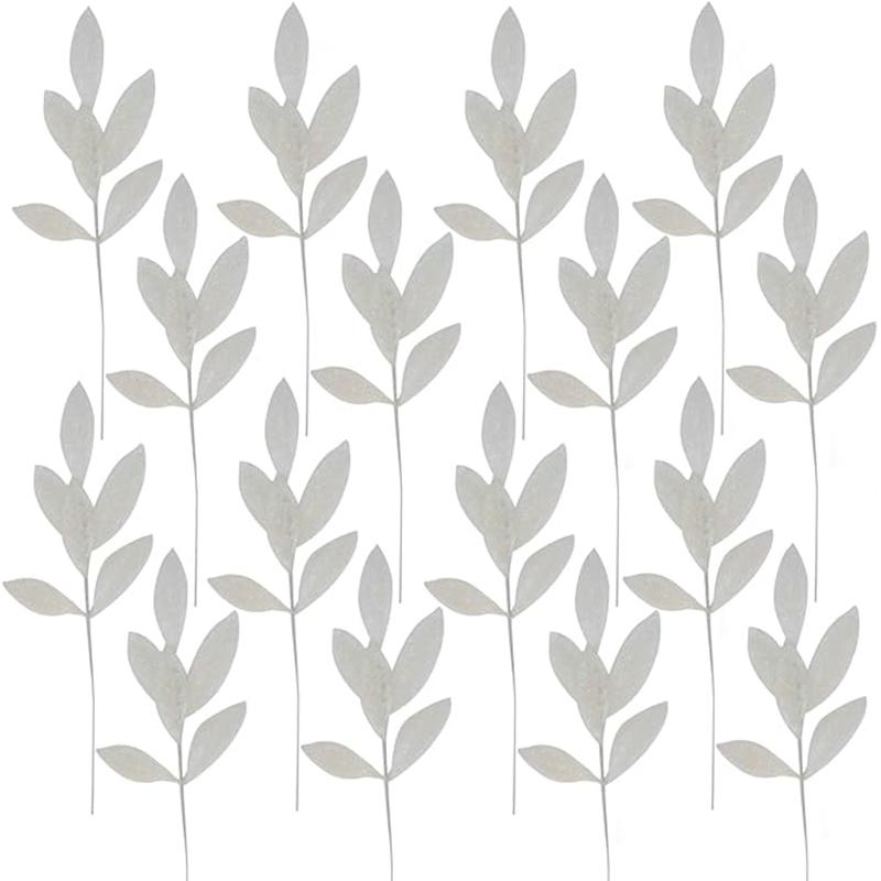 

5 шт. Рождественское украшение Блестящие листья 34 см Искусственное украшение для рождественской елки для домашнего декора DIY Венок Поделки Подарочный аксессуар 5Pcs белый