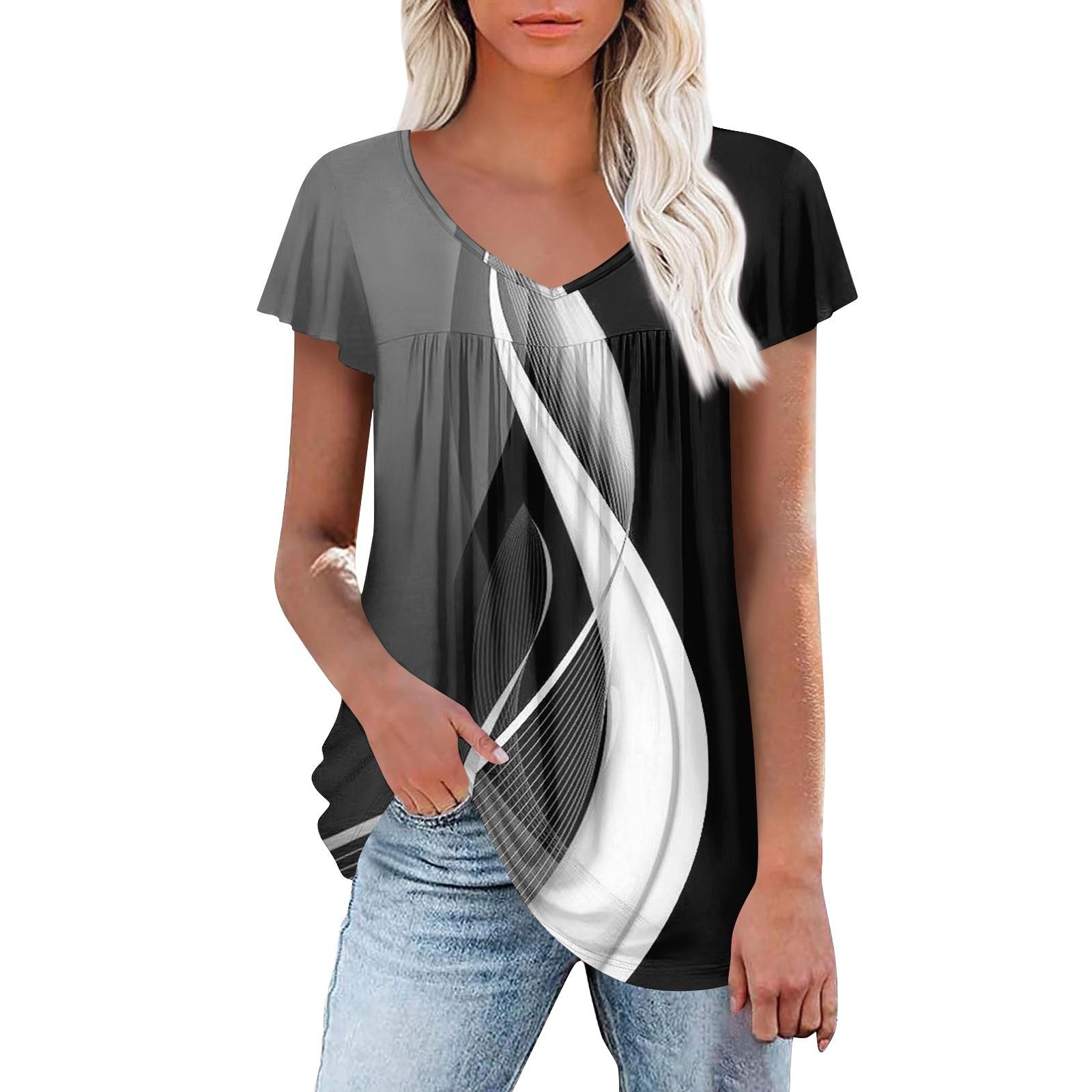 

Женские туники, элегантные повседневные летние рубашки с коротким рукавом, цветочные свободные плиссированные топы в стиле бохо L