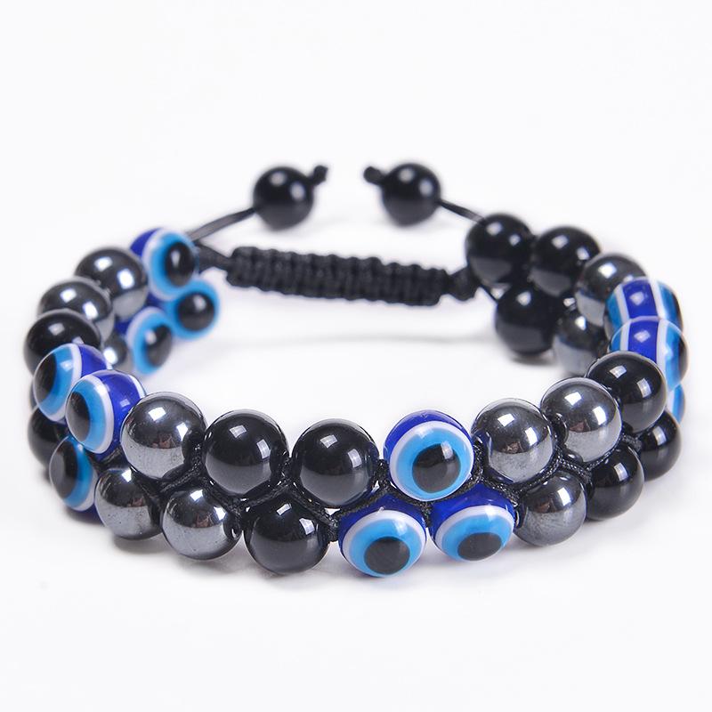JYL TS Bracelet Men s  Wolf Head Charm Symbolizes Courage & Loyalty Black gallstone obsidian evil eye (3 beads) розовый