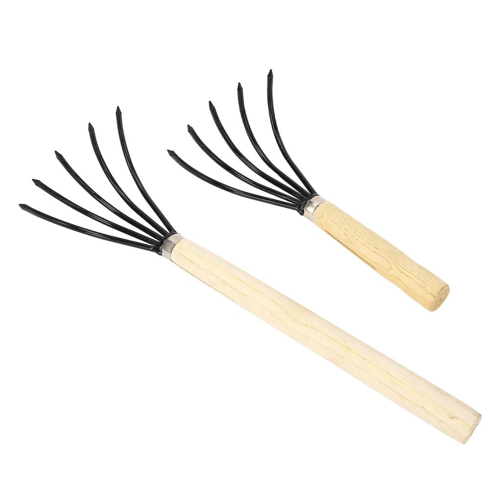 Garden Hand Rake 5 Steel Tines Wooden Handle Ergonomic Design Claw Cultivator for Tilling Loosening 