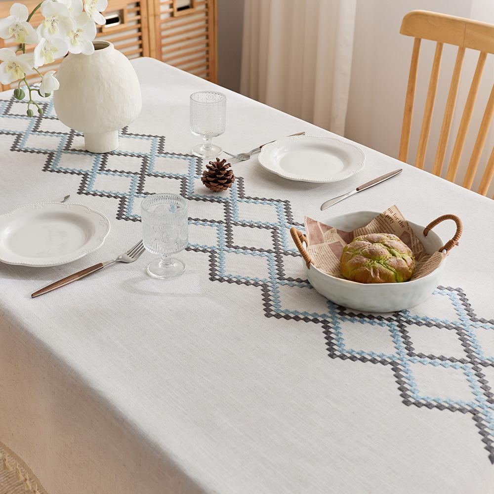 Cotton And Linen Light Luxury Embroidery Fabric Tablecloth Three-Dimensional High-Grade Embroidery Table Cloth Rectangular Coffee Table