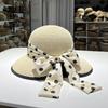 Fairy wind polka dot bow straw hat female summer outing straw weaving sunscreen visor sweet beach fisherman basin hat