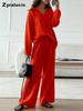 Elegant Women's Casual Loose Set Women Long Sleeve Top + Drawstring Pants Outfit Autumn Winter Two Piece Suit
