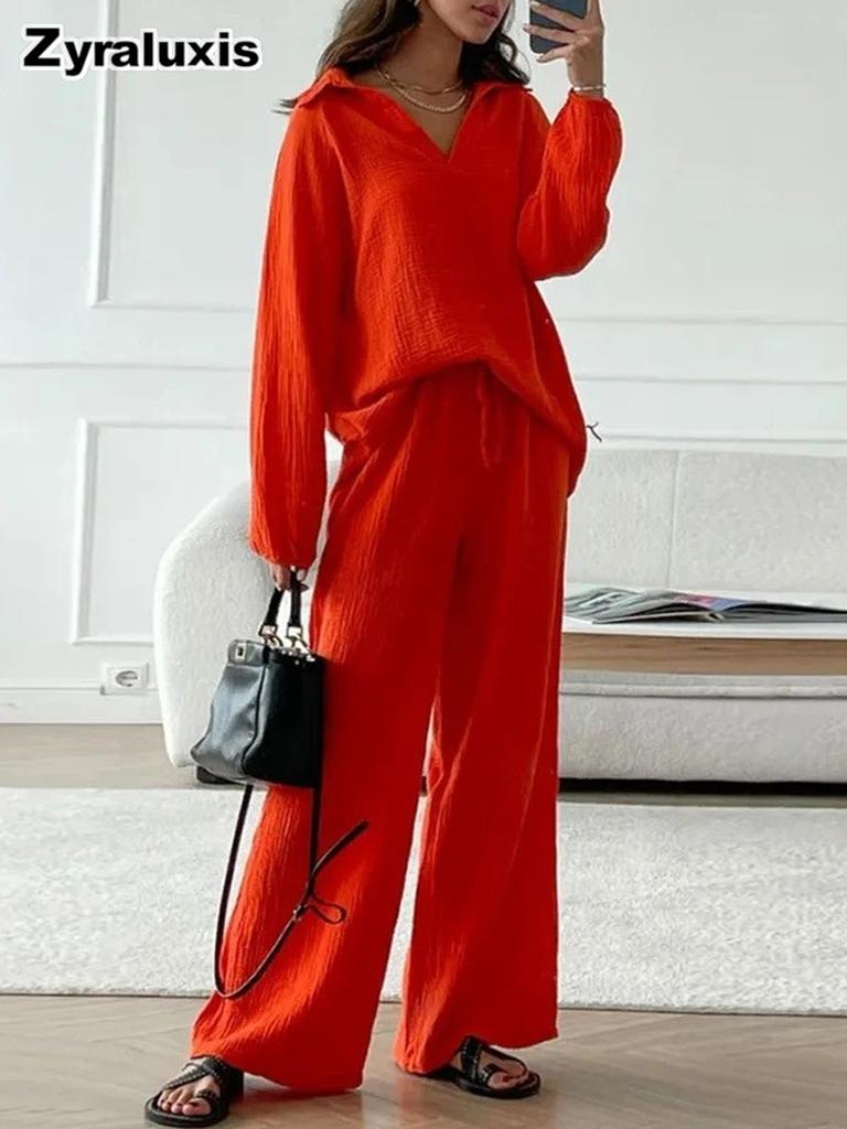 Elegant Women's Casual Loose Set Women Long Sleeve Top + Drawstring Pants Outfit Autumn Winter Two Piece Suit