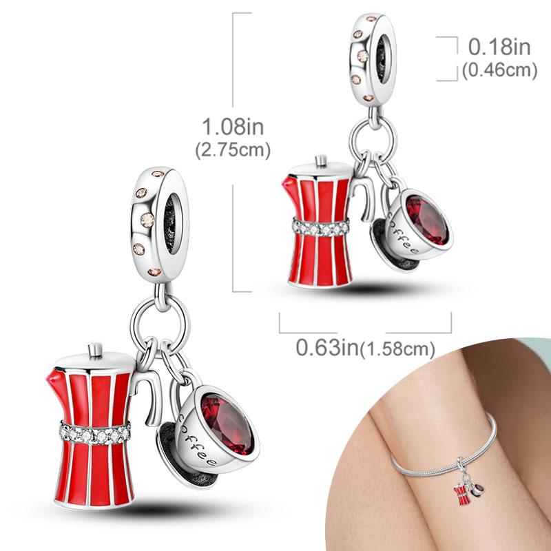 New Copper Plated Red Charms Beads Coffee Cherry Charm Pendant Fit Original Bracelet Diy Women Jewelry Accessories