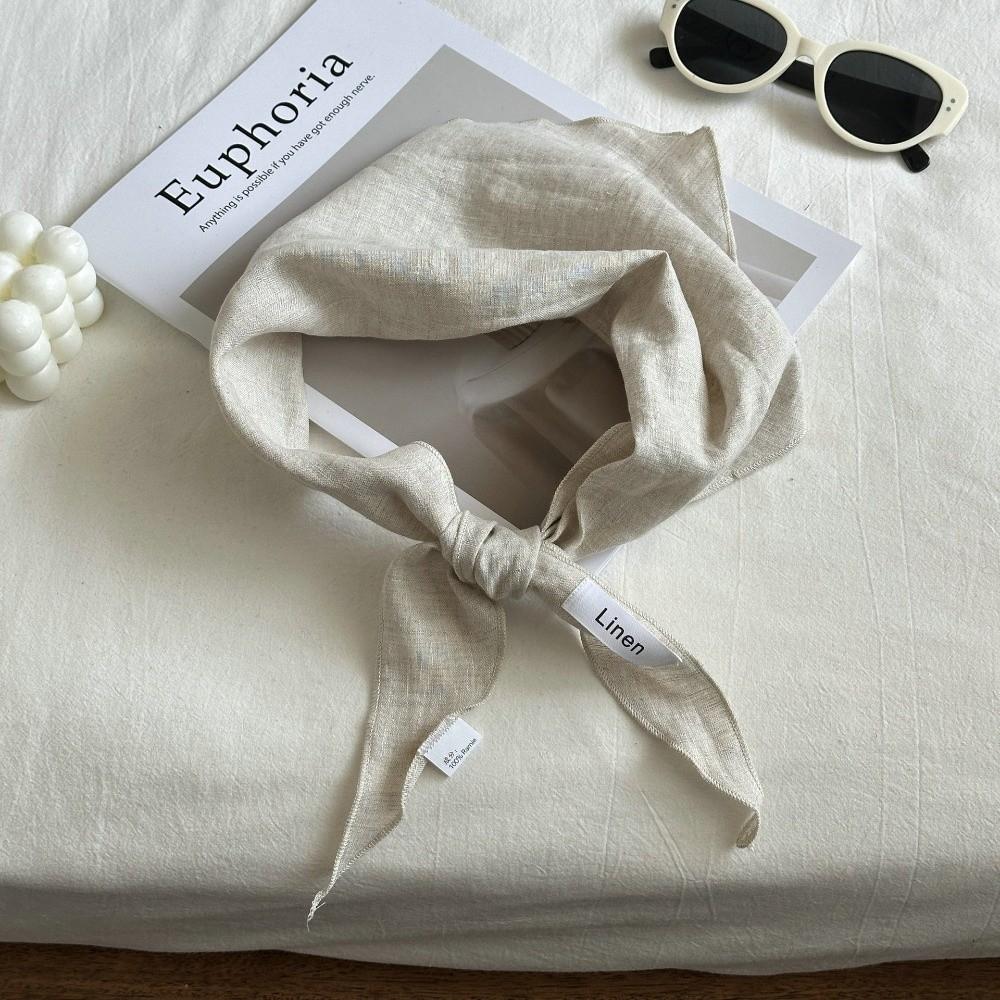 Mori Style Solid Color Linen Scarf Thin Fabric Breathable Headscarf Comfortable Feel Triangle Scarf Autumn Season