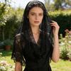 Gothic Bridal Veils Lace Brimmed Wedding Headpiece With Floral Lace For Halloween Bride Ceremony Accessories