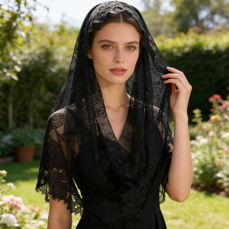 Gothic Bridal Veils Lace Brimmed Wedding Headpiece With Floral Lace For Halloween Bride Ceremony Accessories