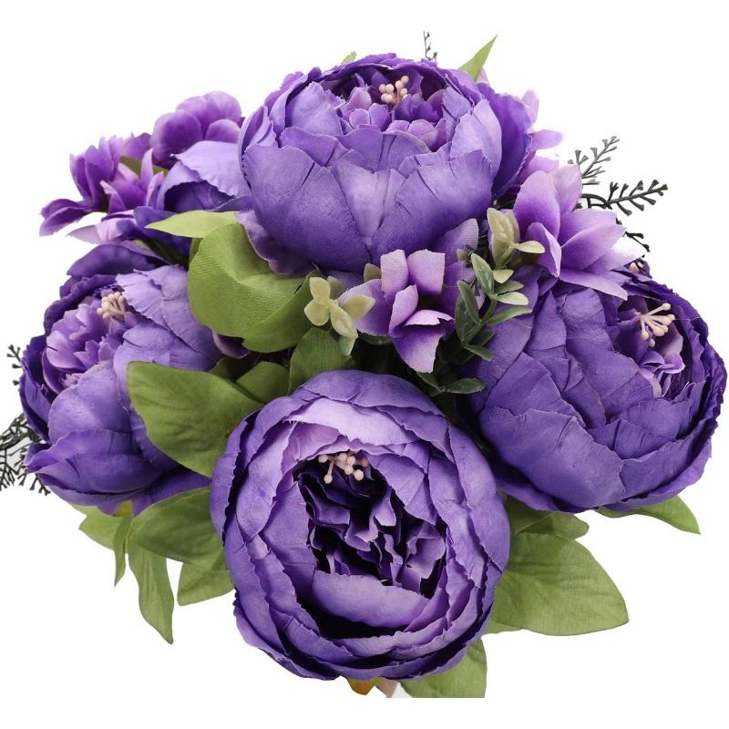 Faux Peony Bouquet 13 Heads Flowers Bud Vintage Artificial Peony 47cm Silk Flowers for Wedding Home Decoration,1pc