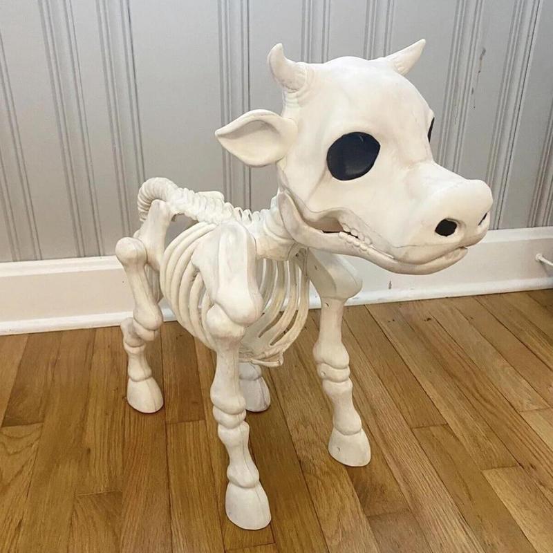Cow Skeleton Halloween 2023 Halloween Skeleton Decorations Realistic Skeleton Cow Statue Graveyard Prop For Haunted House