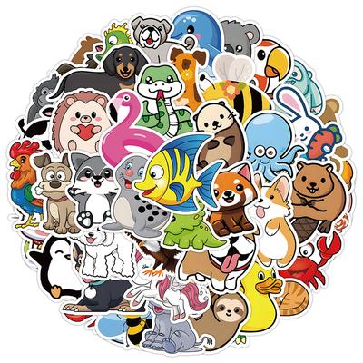 50 Stück Niedliche Tieraufkleber Bunte Cartoon-Tieraufkleber Wasserdichte Vinyl-Zoo-Tieraufkleber Wasserflasche Laptop Scrapbooking