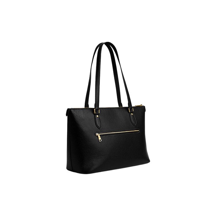 Coach Gallery 37 Solid Color Embossed Logo Zipper Closure Leather Tote Bag Women Tote Bags Black CM086-IMBLK