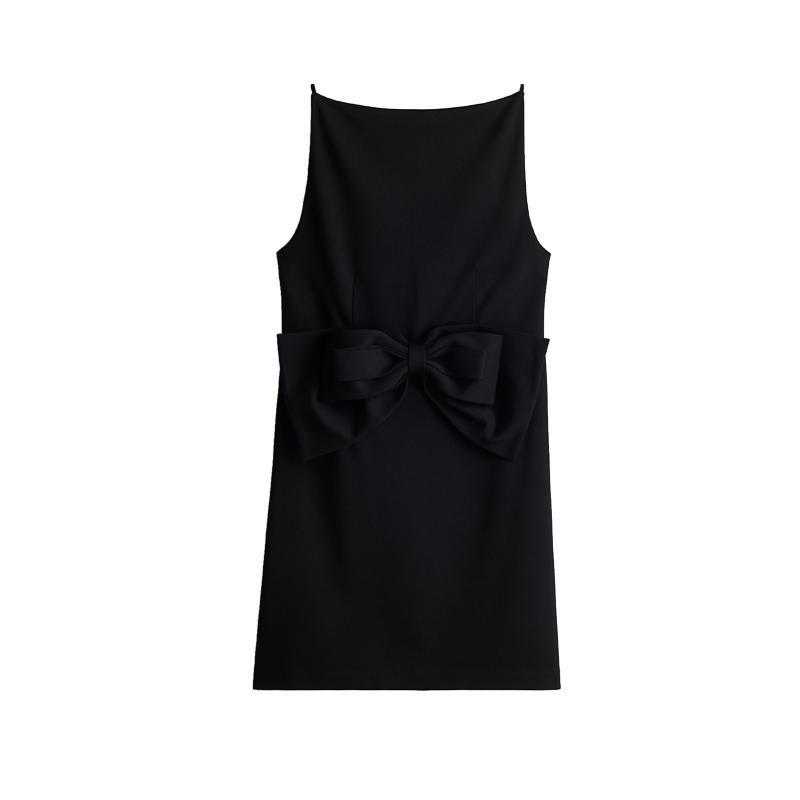 Spring New Women's Clothing French Style off-Neck Sleeveless Bows Party Tuxedo Dress 1260050