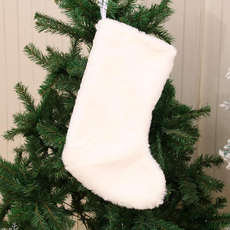 Pure White Plush Christmas Stocking Christmas Gift Bag Christmas Decoration Pendant Stocking Gift