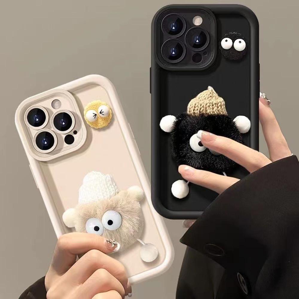 For iPhone 15 Pro Case 3D Fluffy Briquette Doll TPU Phone Cover