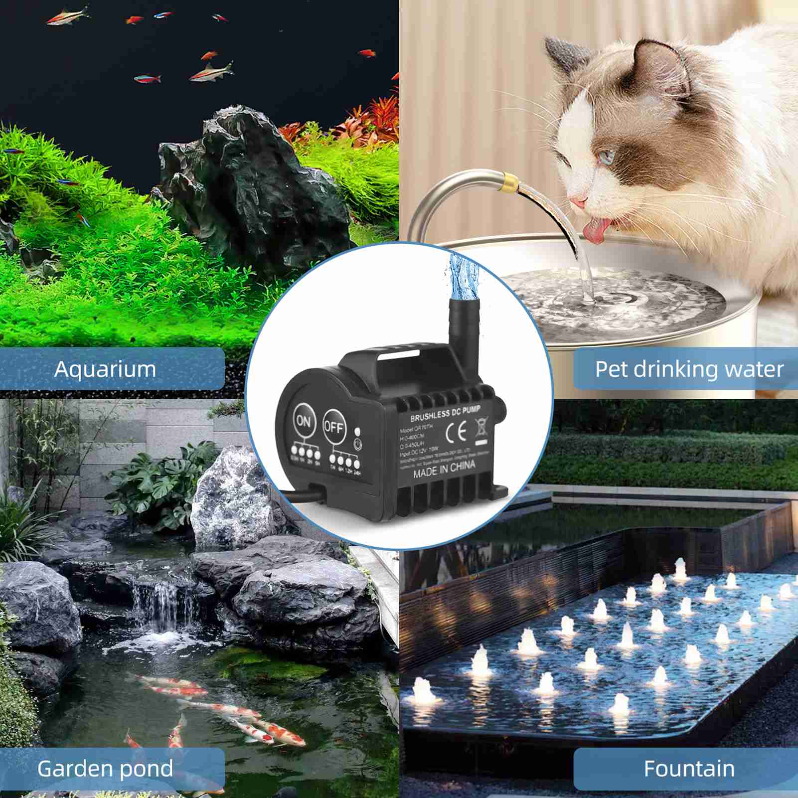 

Mini 12V Water Pump with 4 Gear On Off Timing, Acceleration and Deceleration Function, Max 700L H Flow 9.8ft Lift, QR70TH