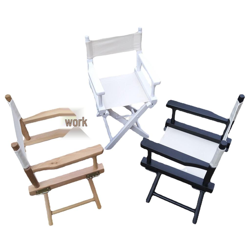 Children's Solid Wood Director Chair with Folding Backrest - Log Color Game Seat.