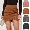 Women's Autumn Winter Suede Solid Color Skirt Pleated Irregular Zipper Skirt