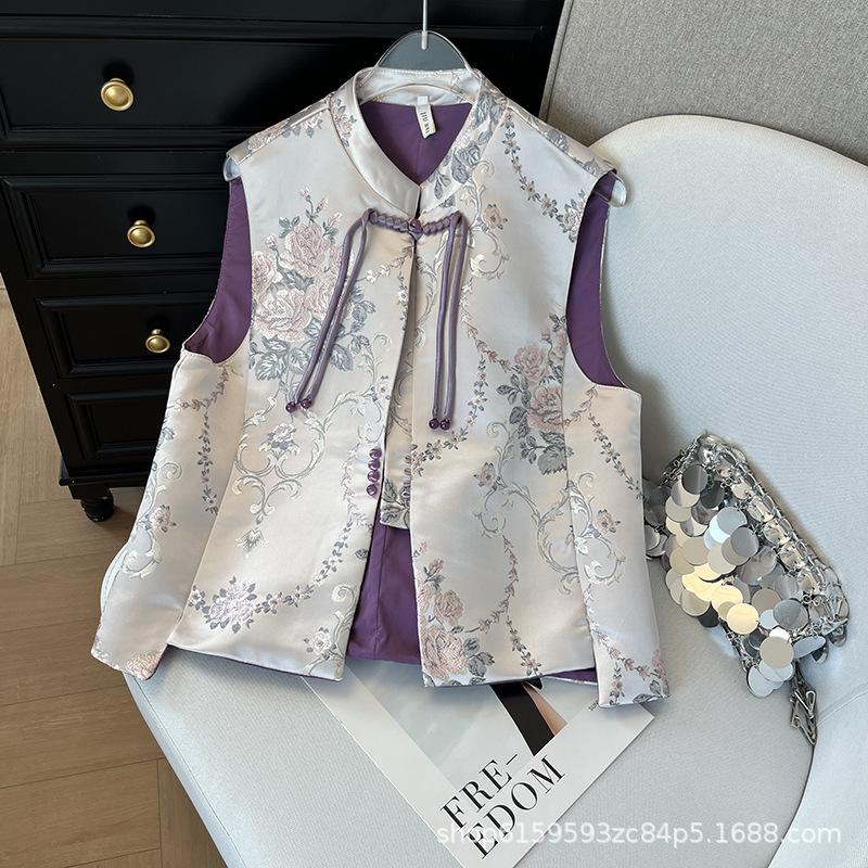 

Красивый вышитый жилет новая пряжка высококлассный жилет для мамы XXXL [Recommended 138-75kg]