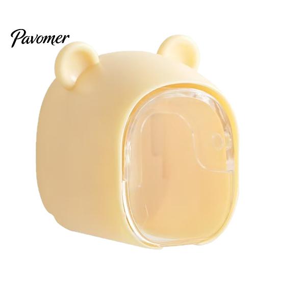 Waterproof Brush Holder Cute Bear Wall Mounted Toothbrush with Dustproof Flip Cover, Single Bathroom Decor Dispenser Storage Organizer, Drill-free