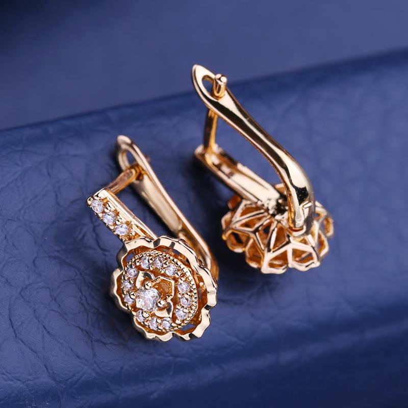 KNIKOO Clip Earrings For Women Cubic Zirconia Fashion Flower Stud Earrings Jewelry For Wedding Party Gifts