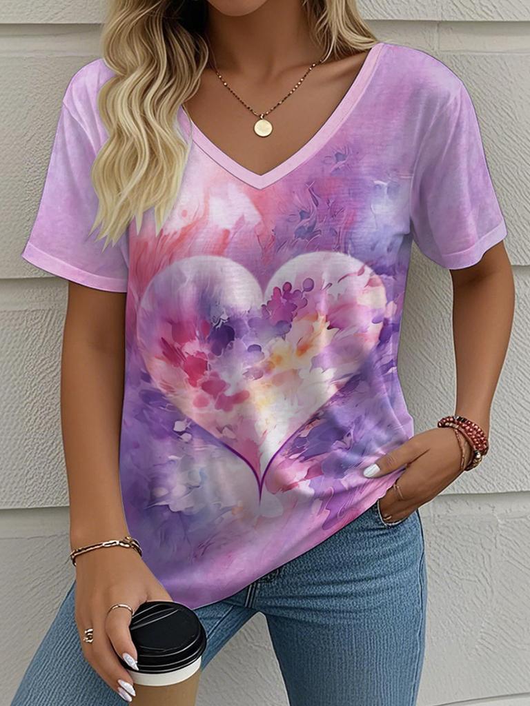 Letní gradientní 3D umělecký květinový potisk grafická halenka dámská s V-výstřihem módní retro oblečení volné oversized tričko