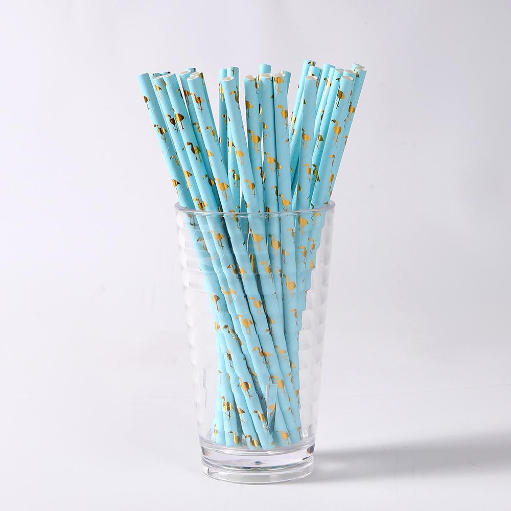 Flamingo Hot Stamping Paper Straws - Individually Wrapped for Weddings & Parties