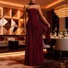 2025 European-American Style Sexy Backless Deep V Halter Evening Gown with Pleats