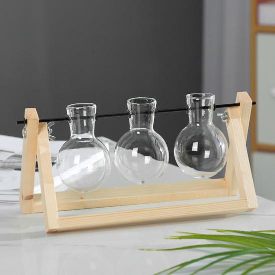 Yousheng 1/2/3Pcs Plant Terrarium with Wooden Stand Transparent Glass Bulb Vase Table Centerpiece Hydroponic Flower Holder Plants Container Decoration