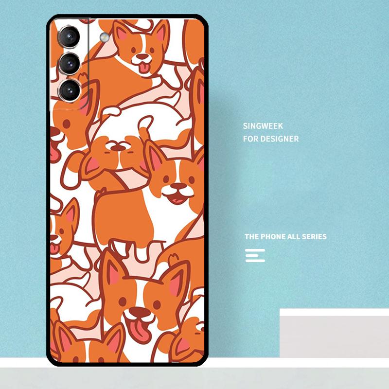 Cartoon Corgi Dog Case For Samsung Galaxy S25 Ultra S25 FE S20 S21 S22 S23 Plus S9 S10 S24 Ultra Phone Cover