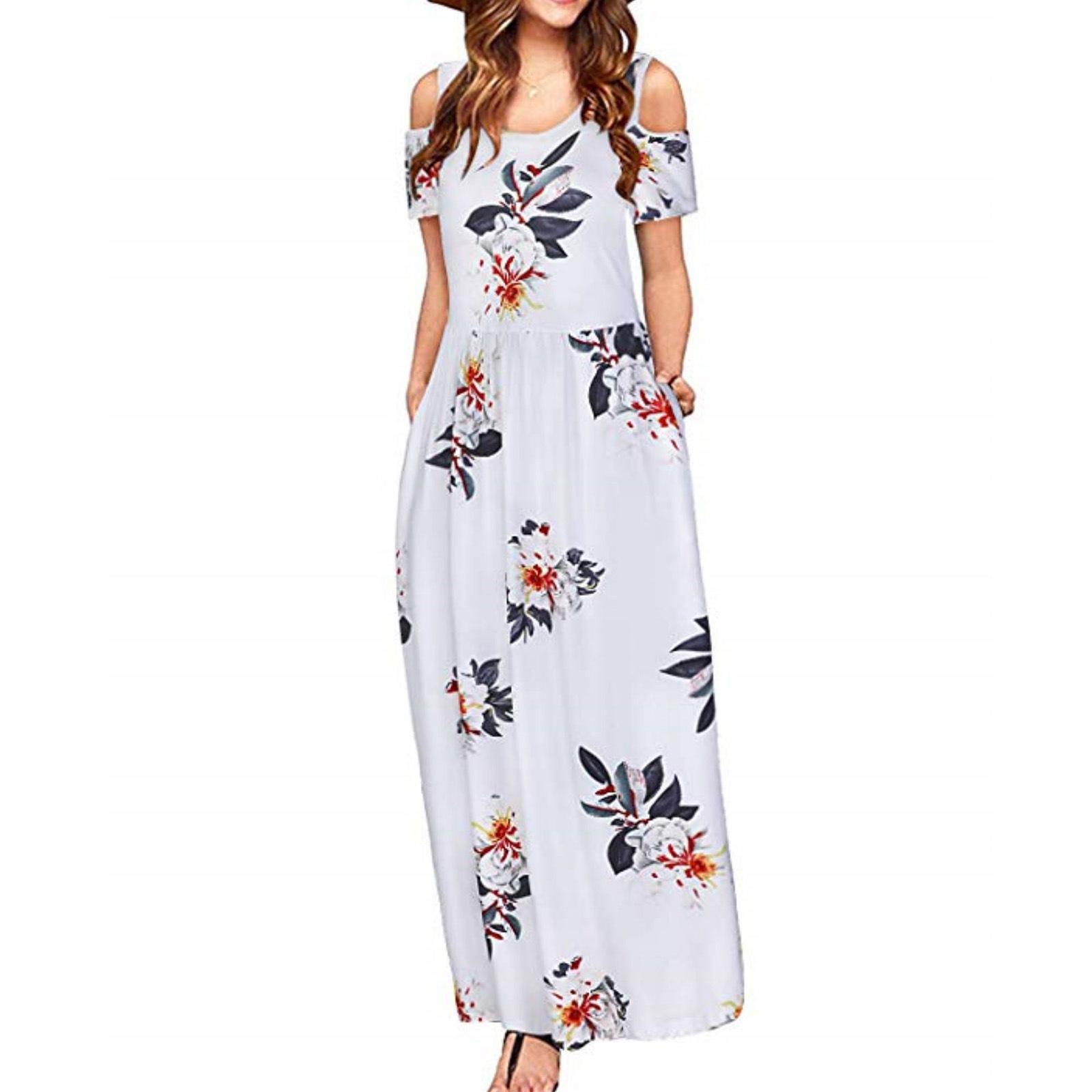 2026 New Crew-neck Fashion Casual Short-sleeved Dress Summer Beach Dress Women S белый
