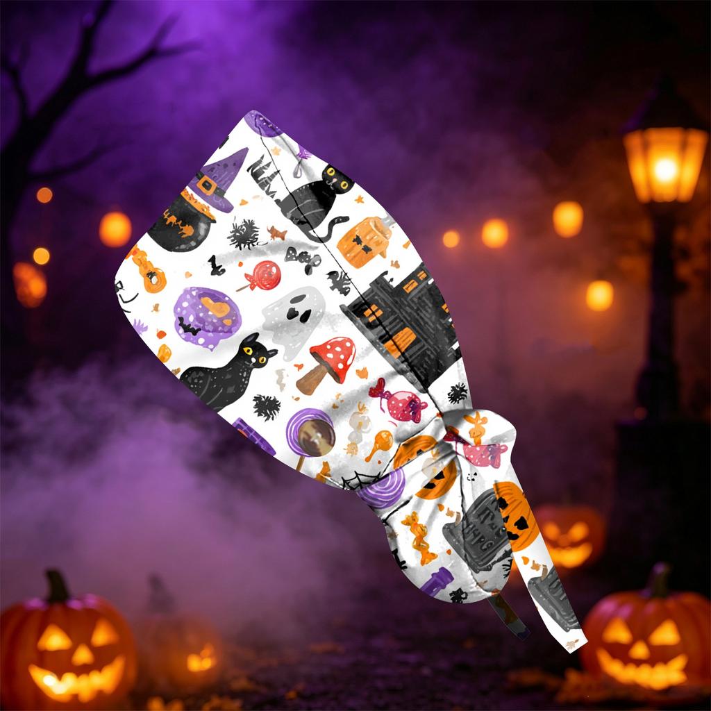 Women's Casual Halloween Printed Work for Ponytail, Shower and Hair Wrap