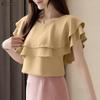 ZANZEA Women Casual Round Neck Summer Short Sleeve Ruffles Blouse