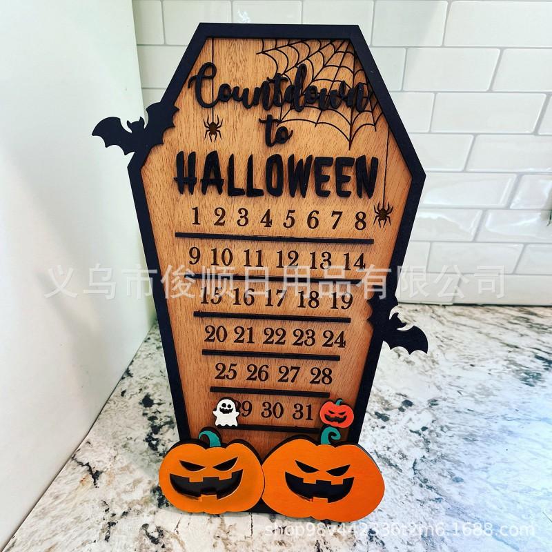 Halloween Advent Calendar Wooden Countdown Ornament Home Office