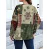 Women's Plus Size Christmas Sweatshirt - Vintage Patchwork with Snowflakes & Xmas Trees, Super Cozy & Stylish for Holiday Season! Grab Yours Now!