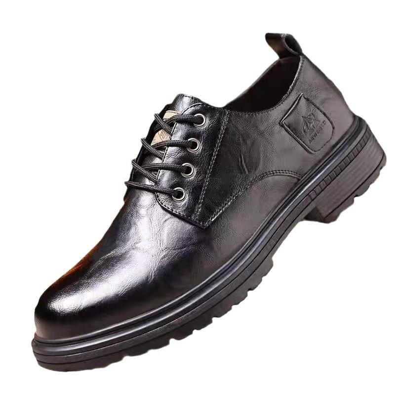 2024 Podzim Nové Pánské Business Casual Kožené Boty Pánské Módní Kulatá Špička Platforma Jednoduché Boty Pánské 6815