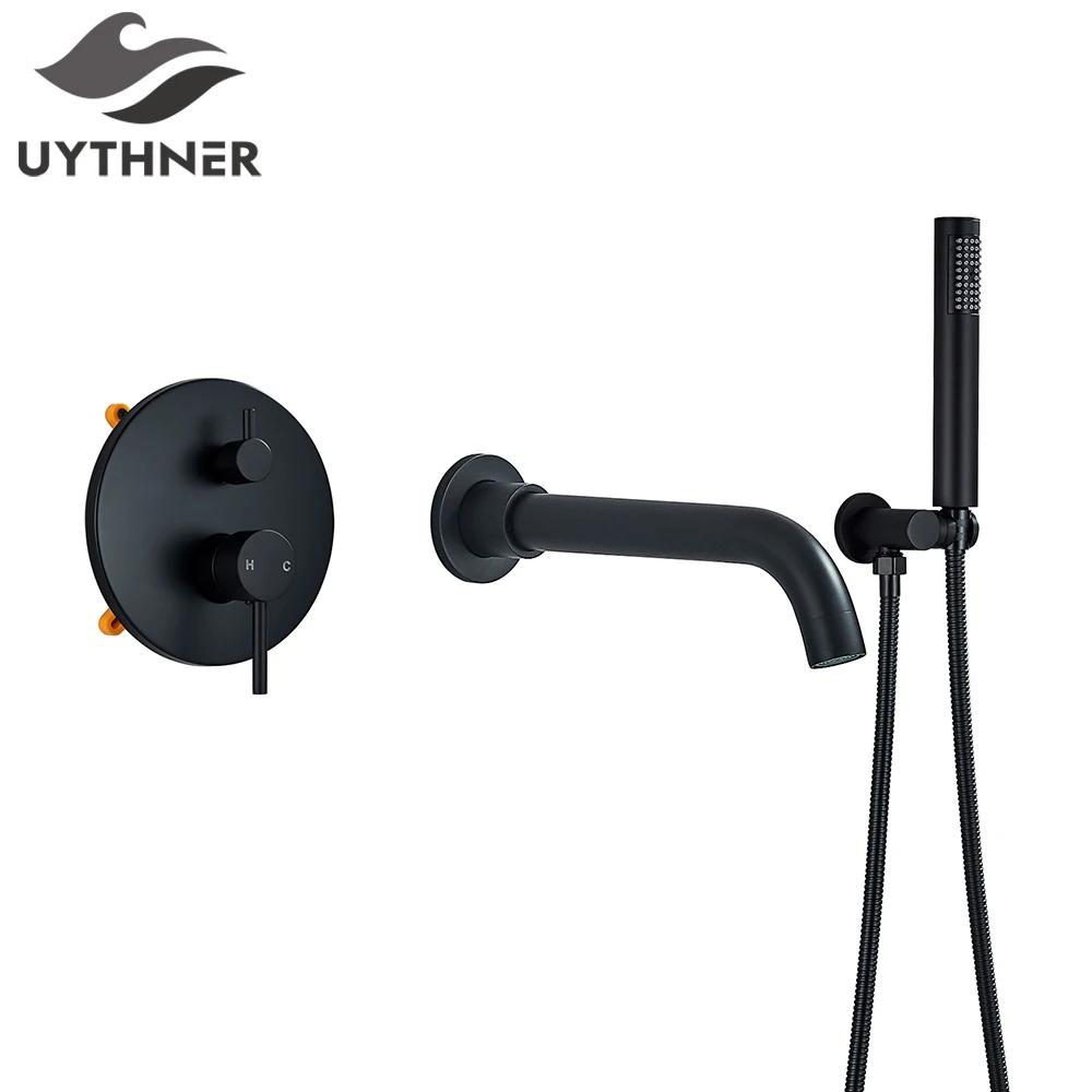 Matte Black Bathroom Shower Systerm Bathtub Faucet Wall Mount Brush Gold 2 Ways Bathtub Mixer Shower Set Mixer Tap