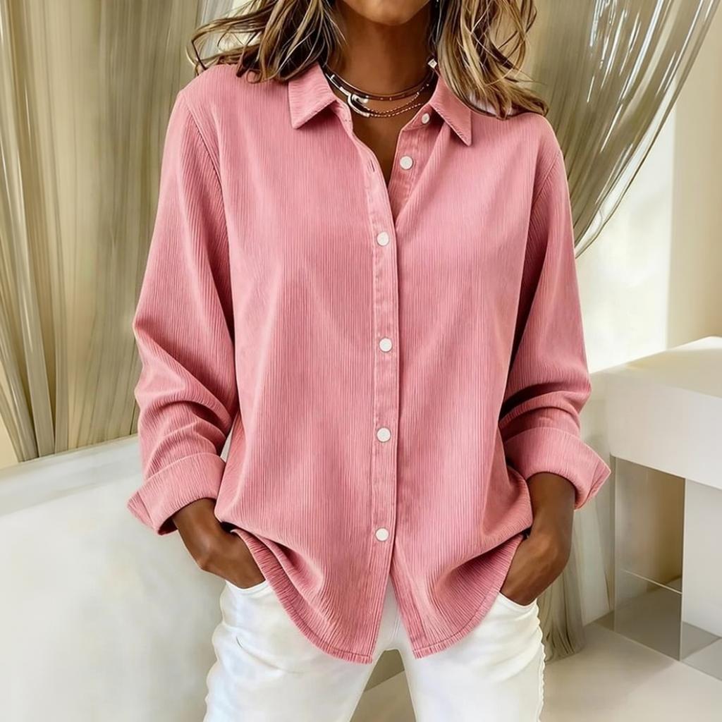Women's Long Sleeve Corduroy Casual Button Up Shirt for Fall and Winter
