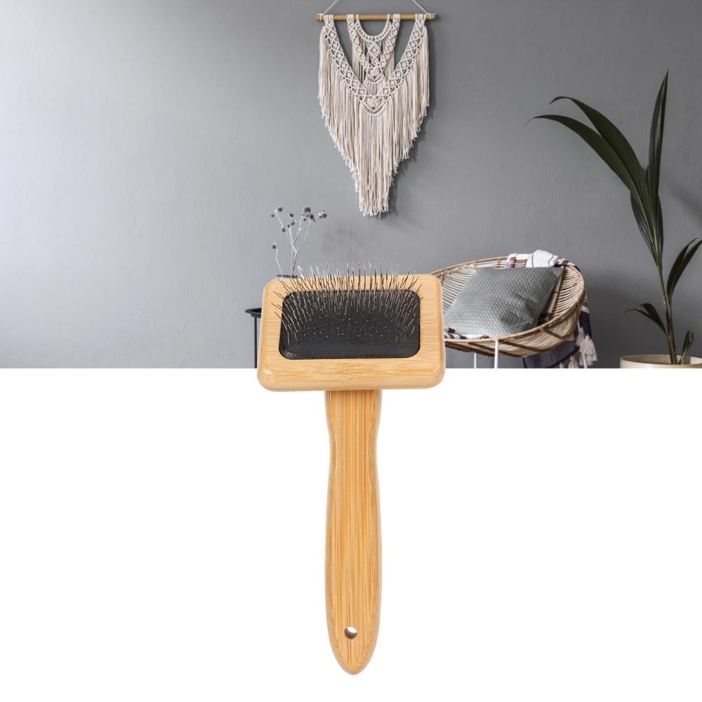 Wooden Handle Macrame Slicker Comb Fine Polished Bristles Fringe Comb Cleaning Brush For Dogs